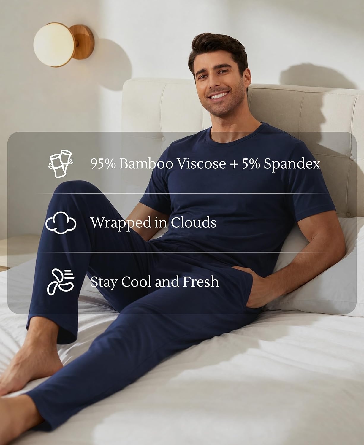 image:imageGYS Bamboo Viscose Mens Pajama Sets Soft Short Sleeve Loungewear SetsDeep Blue