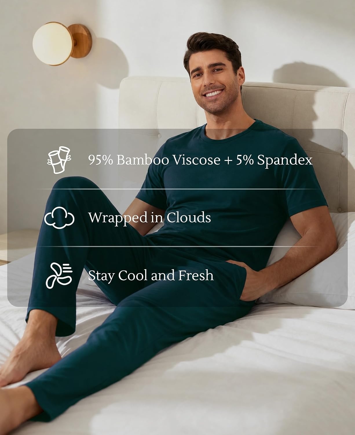 image:imageGYS Bamboo Viscose Mens Pajama Sets Soft Short Sleeve Loungewear SetsIndigo
