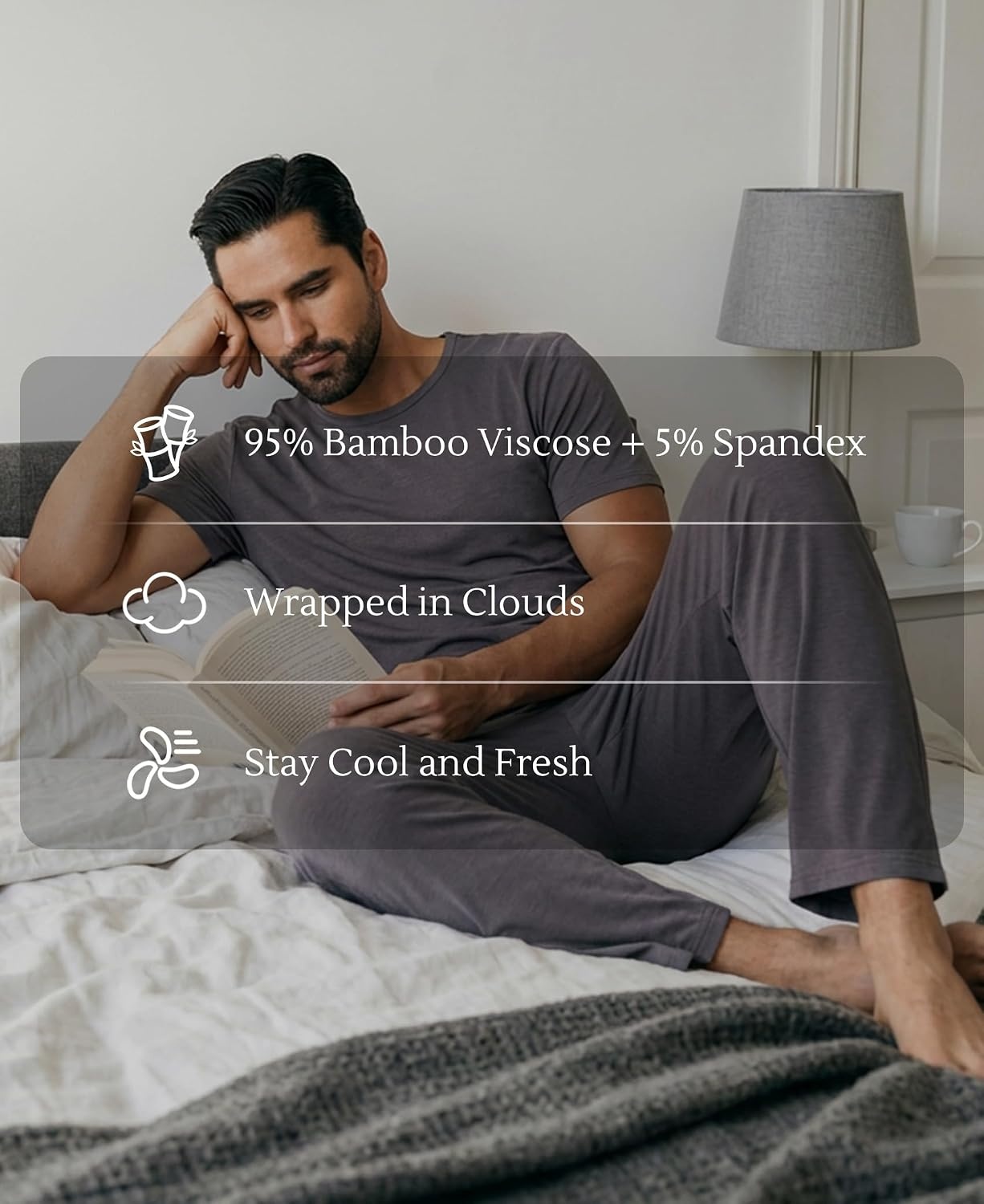 image:imageGYS Bamboo Viscose Mens Pajama Sets Soft Short Sleeve Loungewear SetsPurplish Grey