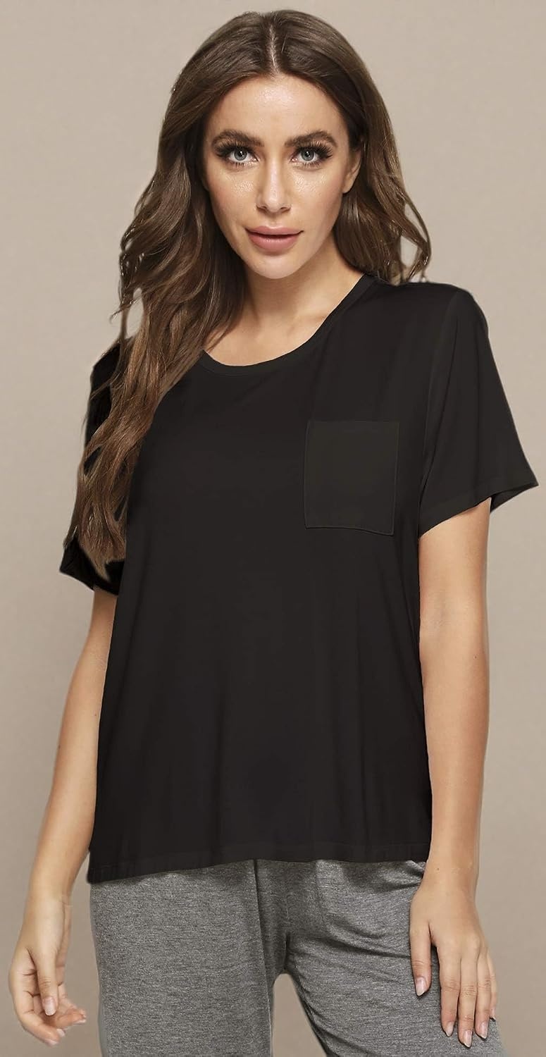 image:imageGYS Bamboo Viscose Womens Pajama Tops Soft Cooling Short Sleeve TShirtsBlack