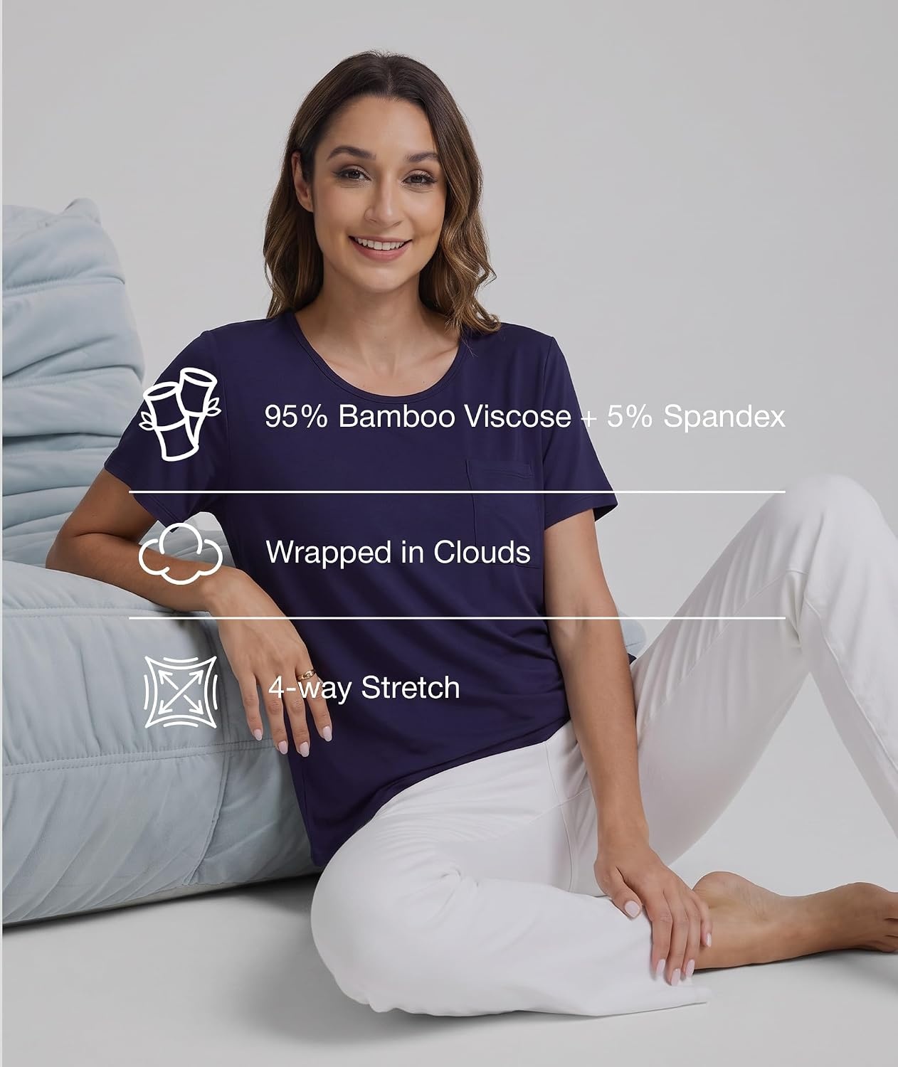 image:imageGYS Bamboo Viscose Womens Pajama Tops Soft Cooling Short Sleeve TShirtsNavy