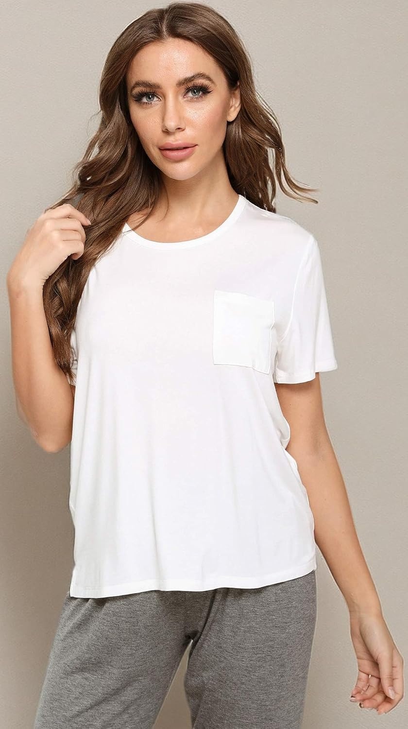 image:imageGYS Bamboo Viscose Womens Pajama Tops Soft Cooling Short Sleeve TShirtsWhite