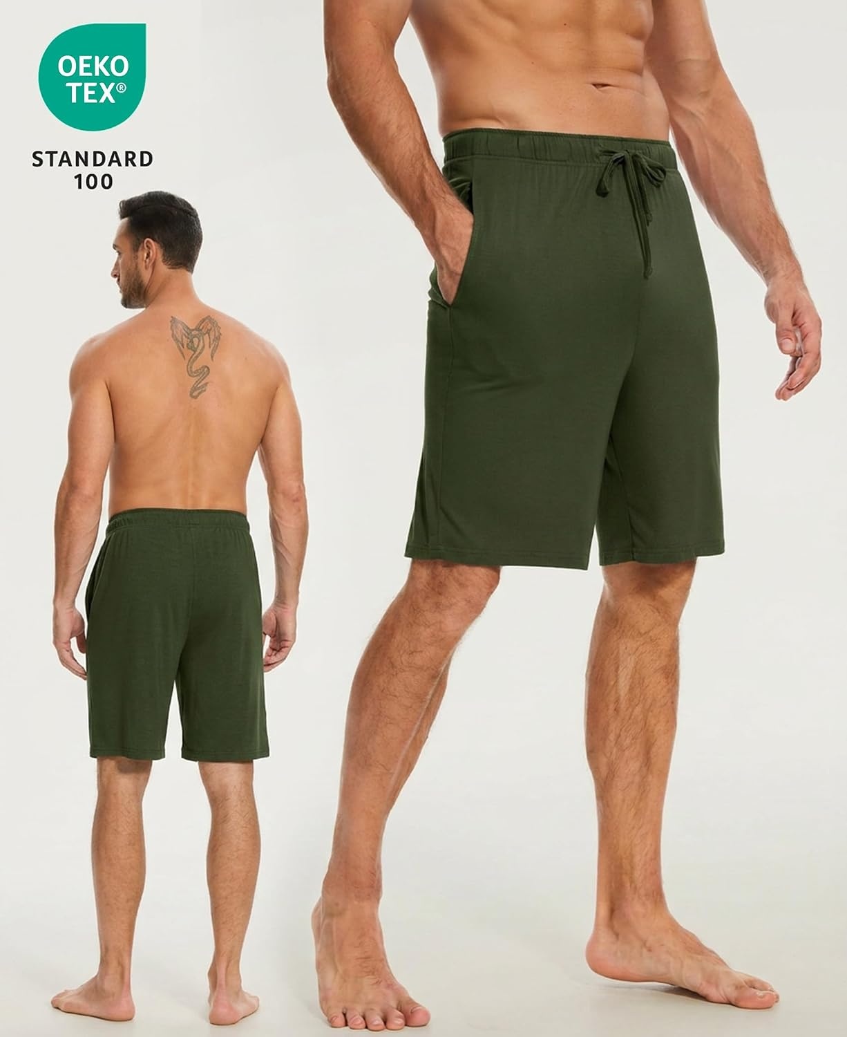 image:imageGYS Mens Bamboo Viscose Pajama Shorts Lightweight Summer Lounge ShortsArmy Green