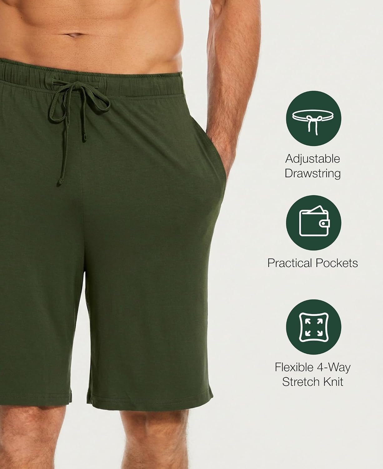 image:imageGYS Mens Bamboo Viscose Pajama Shorts Lightweight Summer Lounge ShortsArmy Green