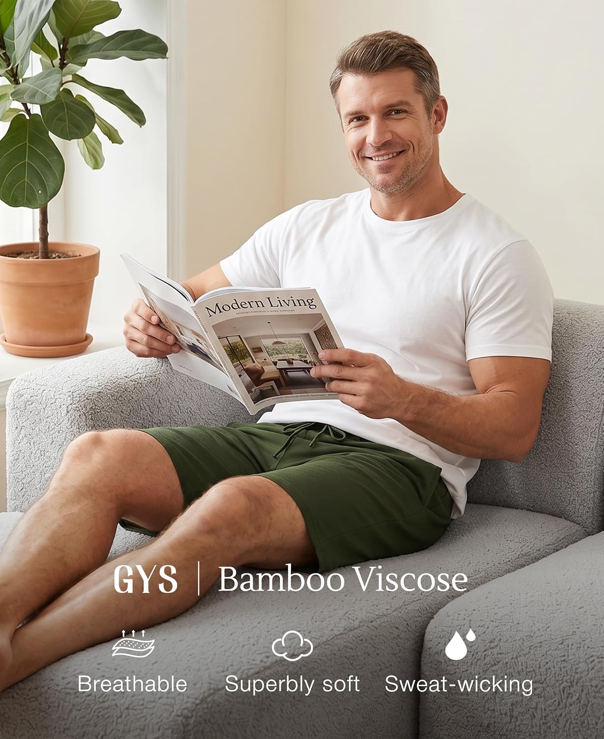 image:imageGYS Mens Bamboo Viscose Pajama Shorts Lightweight Summer Lounge ShortsArmy Green