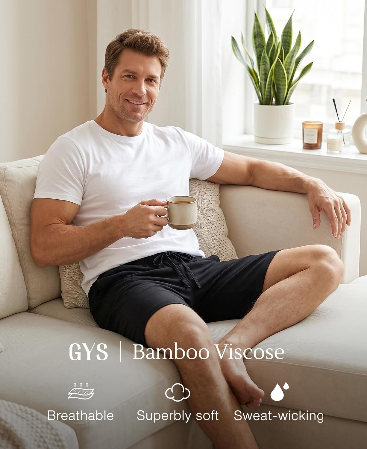 image:imageGYS Mens Bamboo Viscose Pajama Shorts Lightweight Summer Lounge ShortsBlack