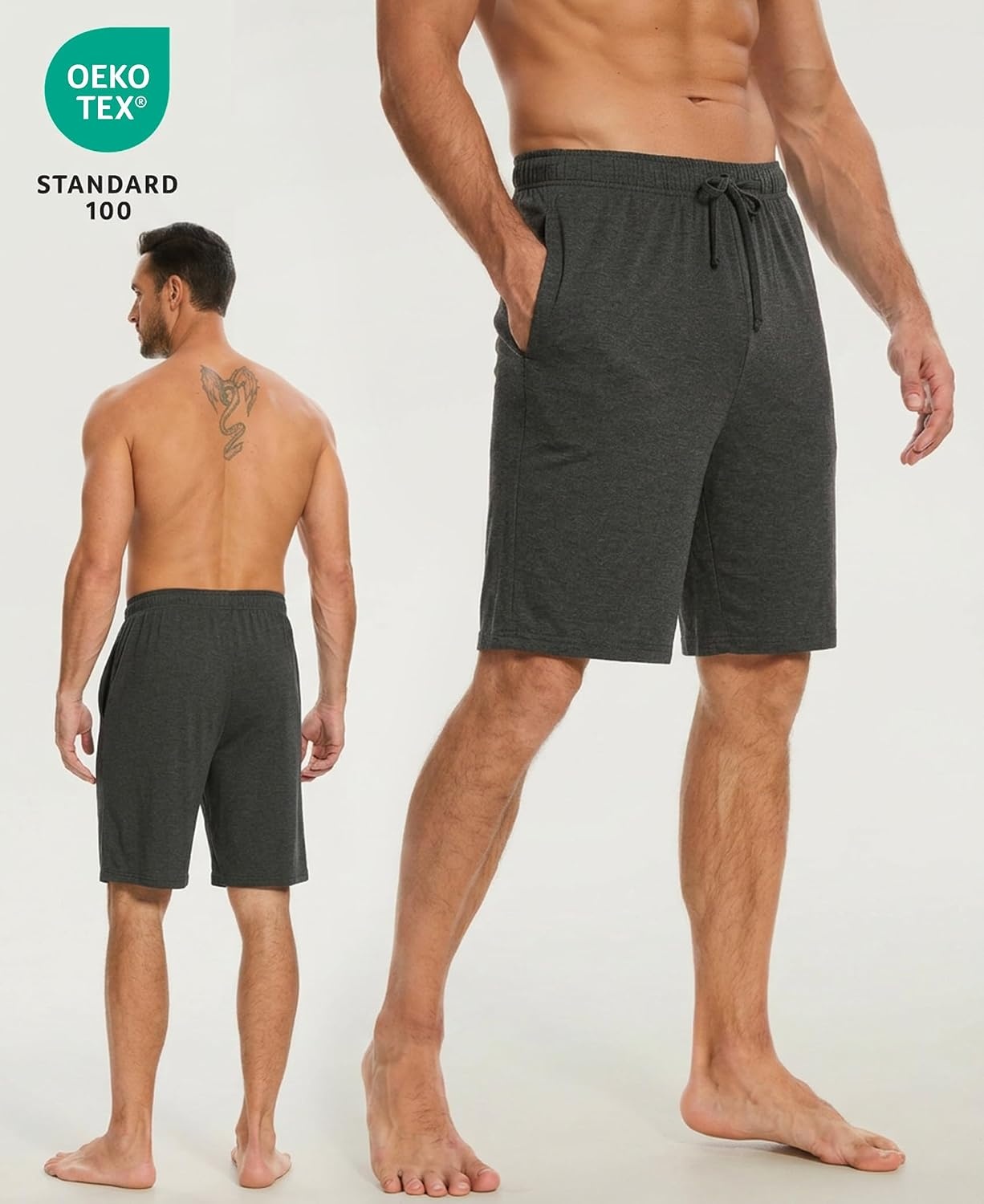 image:imageGYS Mens Bamboo Viscose Pajama Shorts Lightweight Summer Lounge ShortsDark Heather Grey
