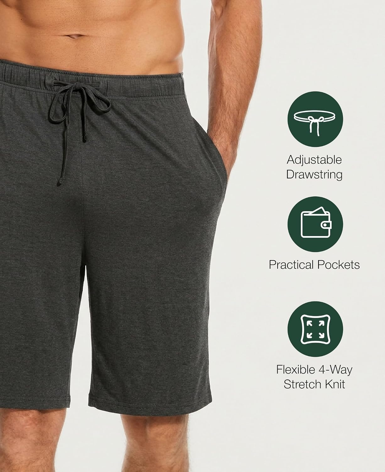 image:imageGYS Mens Bamboo Viscose Pajama Shorts Lightweight Summer Lounge ShortsDark Heather Grey