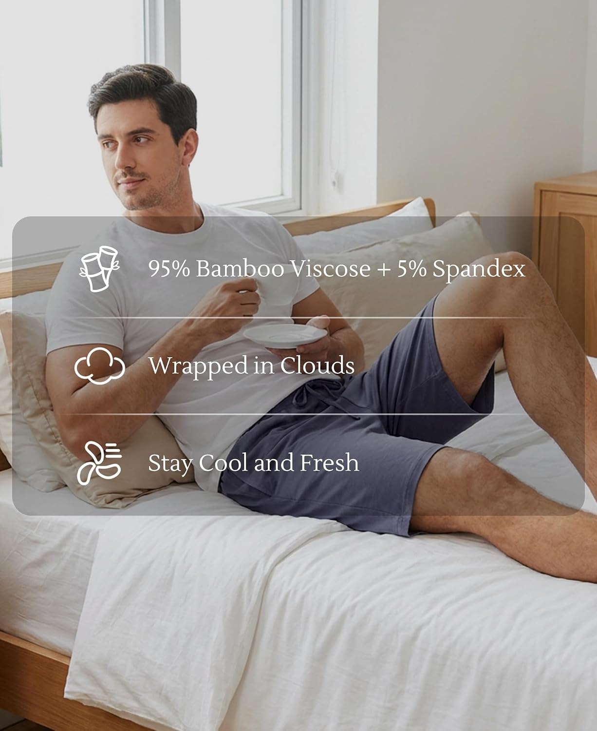 image:imageGYS Mens Bamboo Viscose Pajama Shorts Lightweight Summer Lounge ShortsGrayish Blue