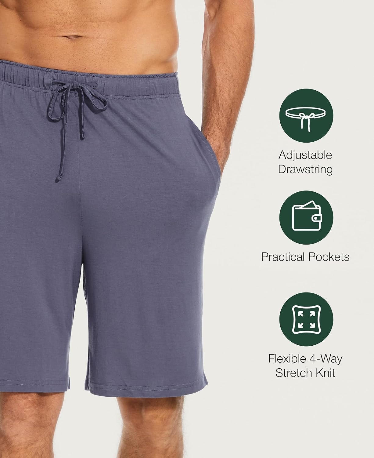 image:imageGYS Mens Bamboo Viscose Pajama Shorts Lightweight Summer Lounge ShortsGrayish Blue
