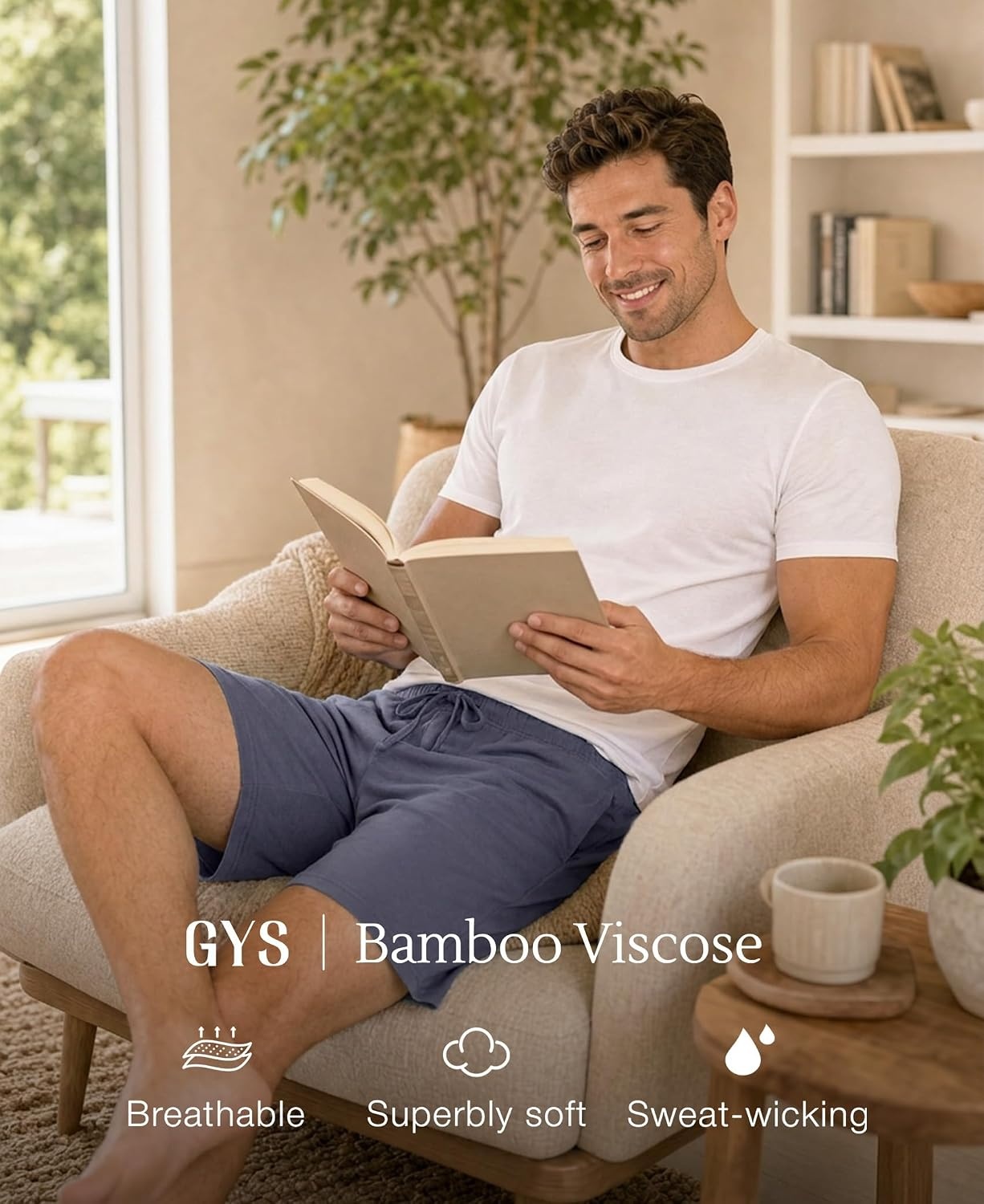 image:imageGYS Mens Bamboo Viscose Pajama Shorts Lightweight Summer Lounge ShortsGrayish Blue