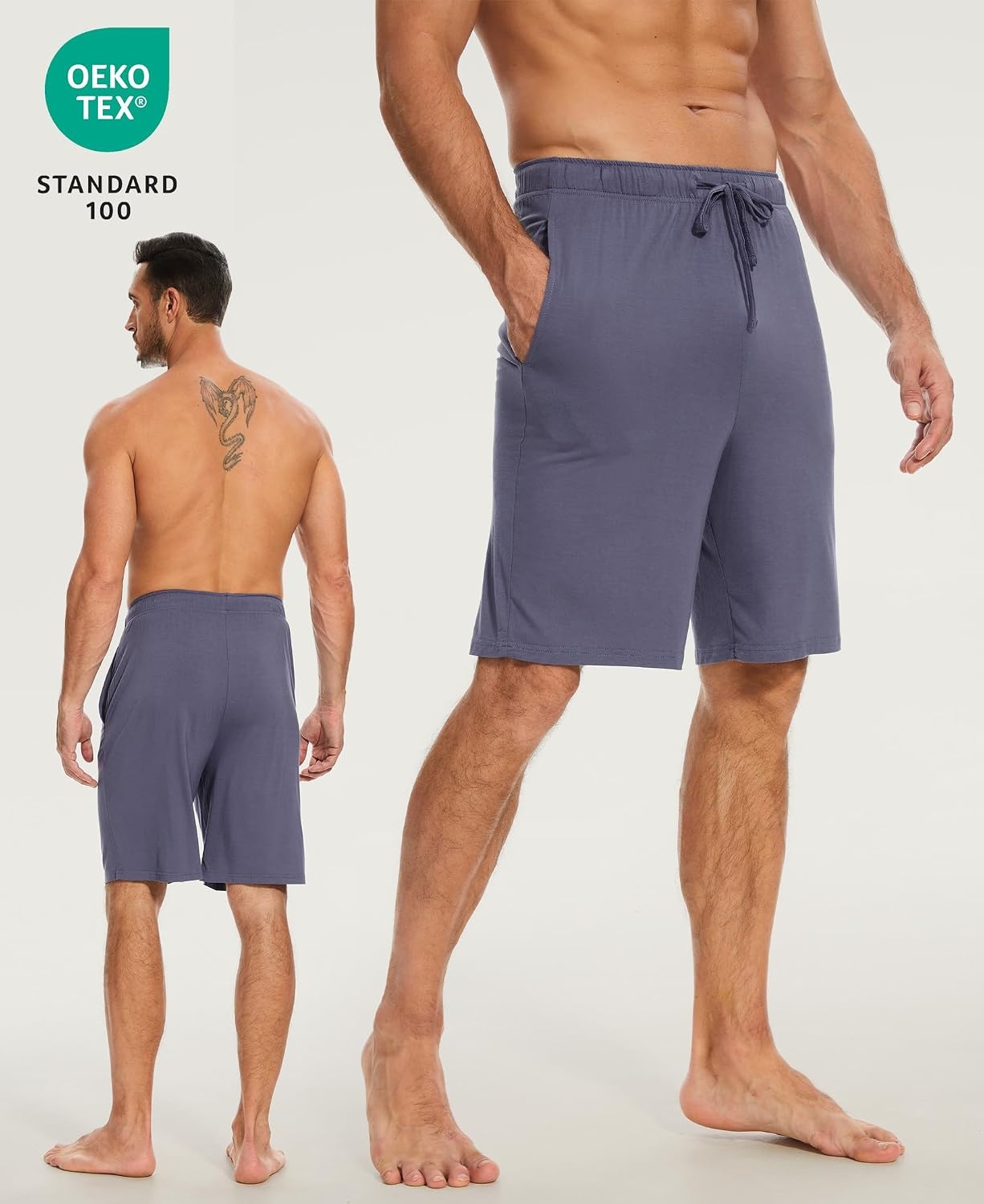 image:imageGYS Mens Bamboo Viscose Pajama Shorts Lightweight Summer Lounge ShortsGrayish Blue