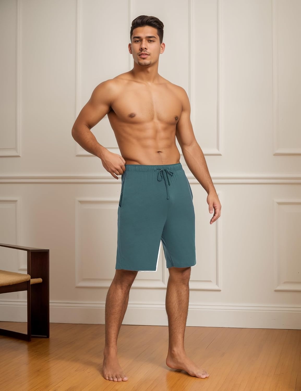 image:imageGYS Mens Bamboo Viscose Pajama Shorts Lightweight Summer Lounge ShortsGrayish Green