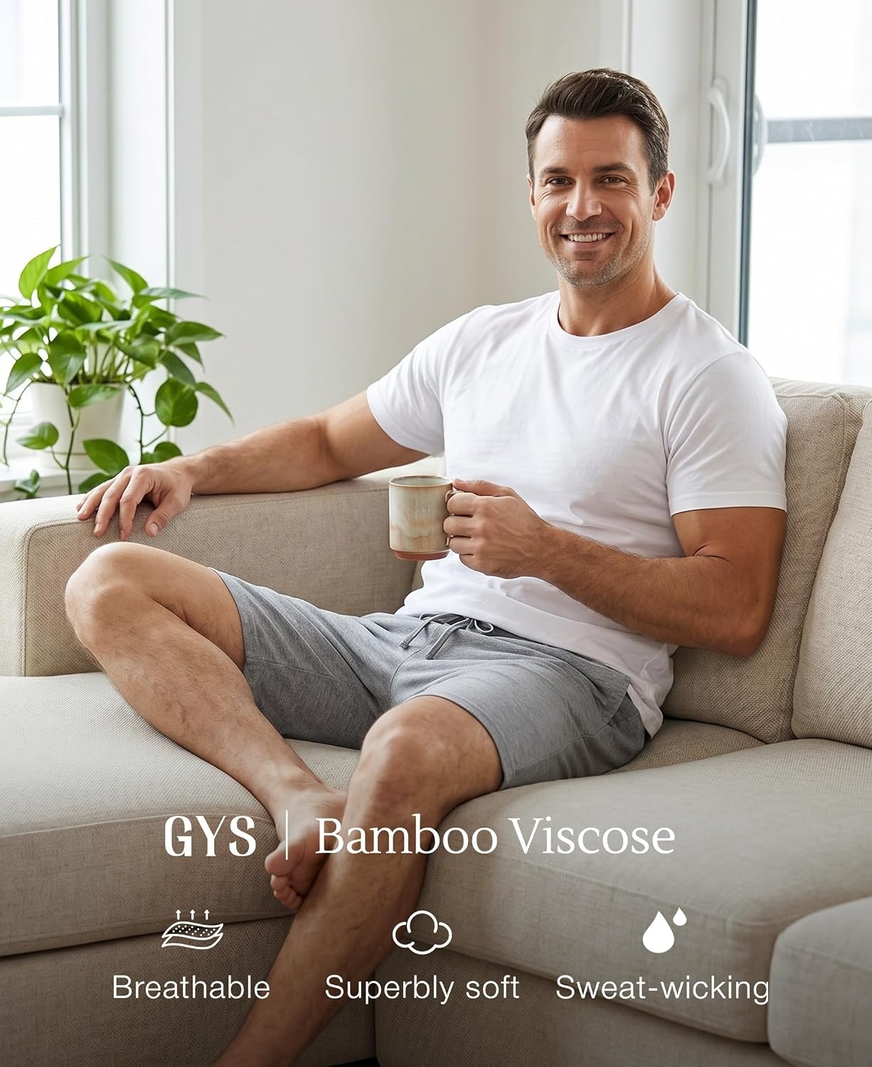 image:imageGYS Mens Bamboo Viscose Pajama Shorts Lightweight Summer Lounge ShortsHeather Grey
