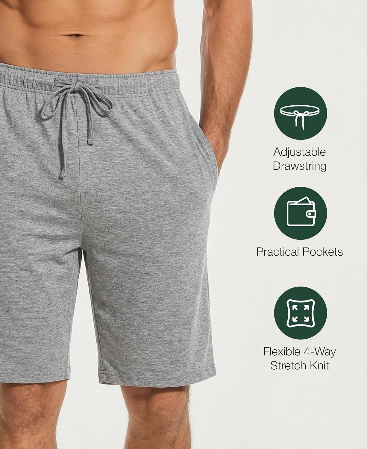 image:imageGYS Mens Bamboo Viscose Pajama Shorts Lightweight Summer Lounge ShortsHeather Grey