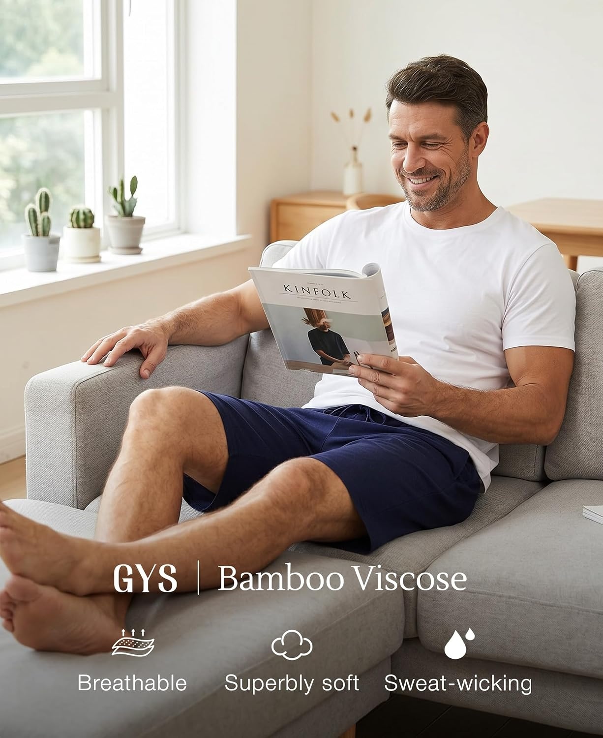 image:imageGYS Mens Bamboo Viscose Pajama Shorts Lightweight Summer Lounge ShortsNavy