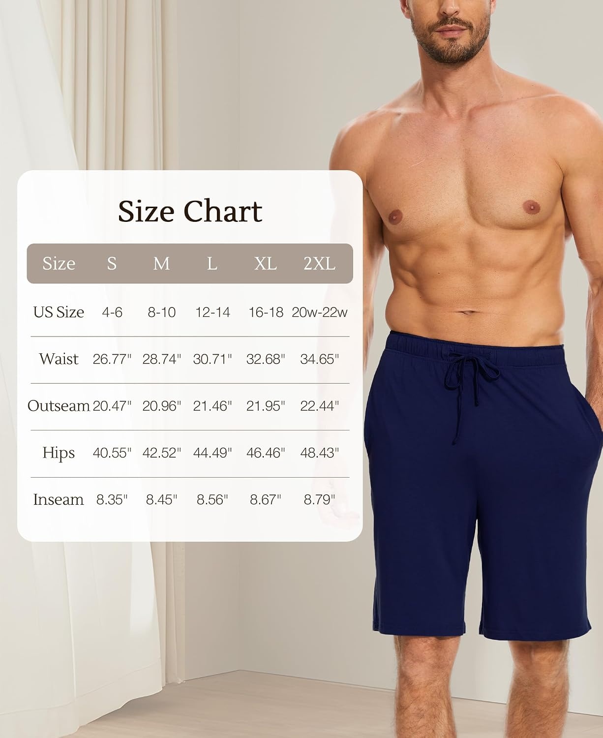 image:imageGYS Mens Bamboo Viscose Pajama Shorts Lightweight Summer Lounge ShortsNavy