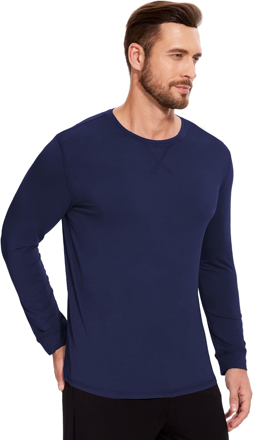 image:imageGYS Mens Long Sleeve Pajama Shirt Bamboo Viscose Sleep TopsNavy