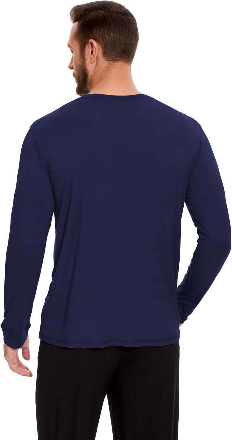 image:imageGYS Mens Long Sleeve Pajama Shirt Bamboo Viscose Sleep TopsNavy