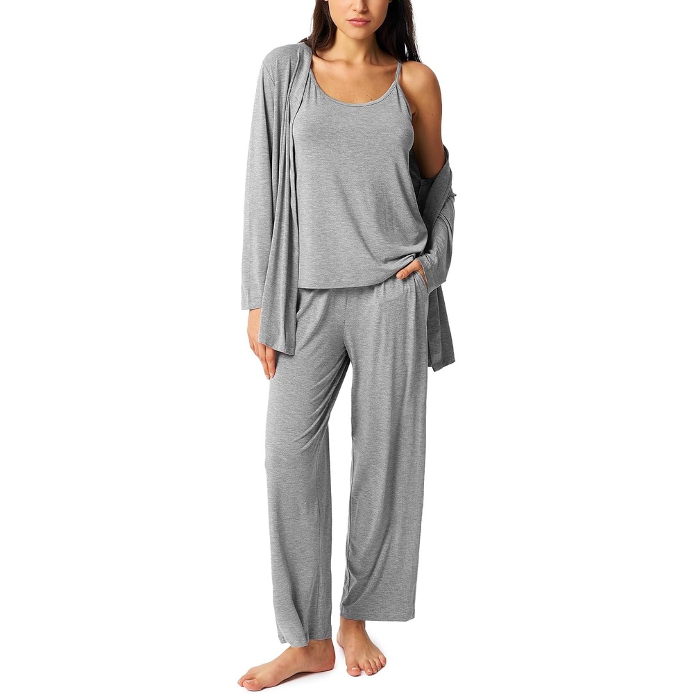 image:imageGYS 3 Piece Bamboo Viscose Pajamas for Women Set Butterysoft Sleepwear SetHeather Grey