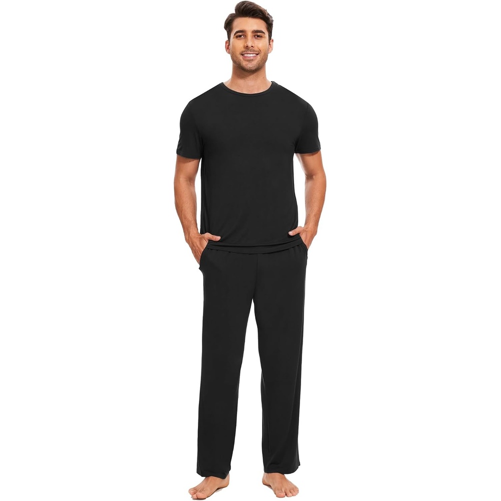 image:imageGYS Bamboo Viscose Mens Pajama Sets Soft Short Sleeve Loungewear SetsBlack