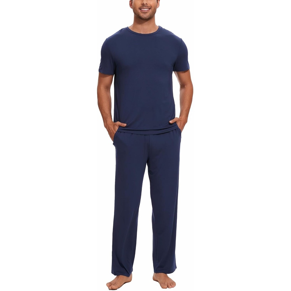 image:imageGYS Bamboo Viscose Mens Pajama Sets Soft Short Sleeve Loungewear SetsDeep Blue