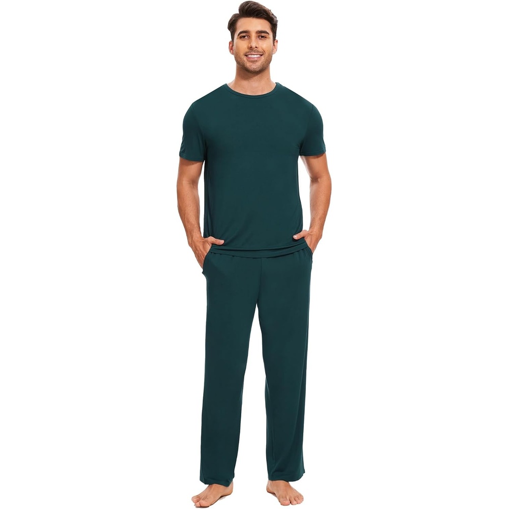 image:imageGYS Bamboo Viscose Mens Pajama Sets Soft Short Sleeve Loungewear SetsIndigo