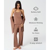 GYS 3 Piece Bamboo Viscose Pajamas for Women Set Buttery-soft Sleepwear Set(Brown)