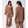 GYS 3 Piece Bamboo Viscose Pajamas for Women Set Buttery-soft Sleepwear Set(Brown)