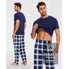 GYS Bamboo Viscose Men’s Pajama Sets, Soft Short Sleeve Loungewear Sets(Navy Green Plaid)