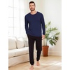 GYS Mens Long Sleeve Pajama Shirt Bamboo Viscose Sleep Tops(Navy)