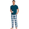 GYS Bamboo Viscose Men’s Pajama Sets, Soft Short Sleeve Loungewear Sets(White Green Plaid)