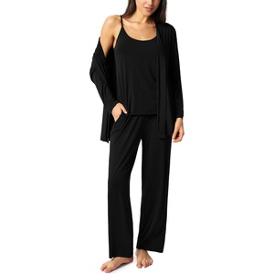 GYS 3 Piece Bamboo Viscose Pajamas for Women Set Buttery-soft Sleepwear Set(Black)