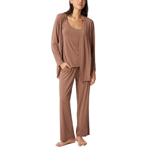 GYS 3 Piece Bamboo Viscose Pajamas for Women Set Buttery-soft Sleepwear Set(Brown)