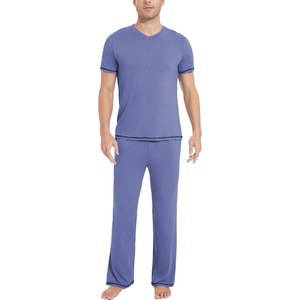 GYS Bamboo Viscose Men’s Pajama Sets, Short Sleeve Ultra-Soft PJs Set(Fog Blue)