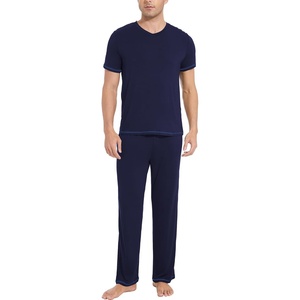 GYS Bamboo Viscose Men’s Pajama Sets, Short Sleeve Ultra-Soft PJs Set(Navy)