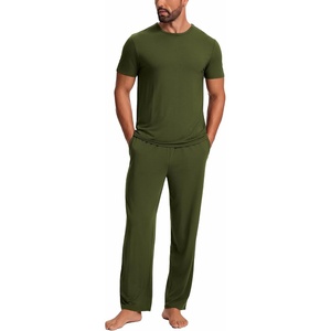GYS Bamboo Viscose Men’s Pajama Sets, Soft Short Sleeve Loungewear Sets(Army Green)