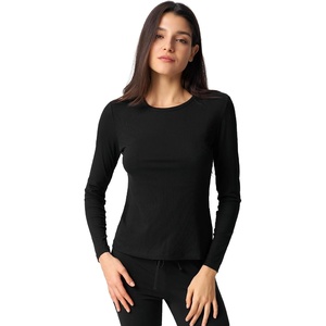 GYS Long Sleeve Shirts for Women, Soft Modal Ribbed Crewneck Basic Tee(Black)