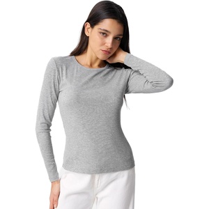 GYS Long Sleeve Shirts for Women, Soft Modal Ribbed Crewneck Basic Tee(Heather Grey)