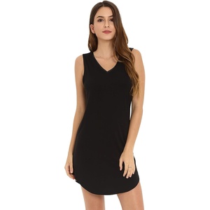 LazyCozy Bamboo Viscose Nightgowns for Women, Soft Sleeveless Night Shirts(A-black)