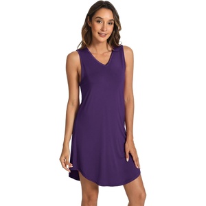 LazyCozy Bamboo Viscose Nightgowns for Women, Soft Sleeveless Night Shirts(Purple)