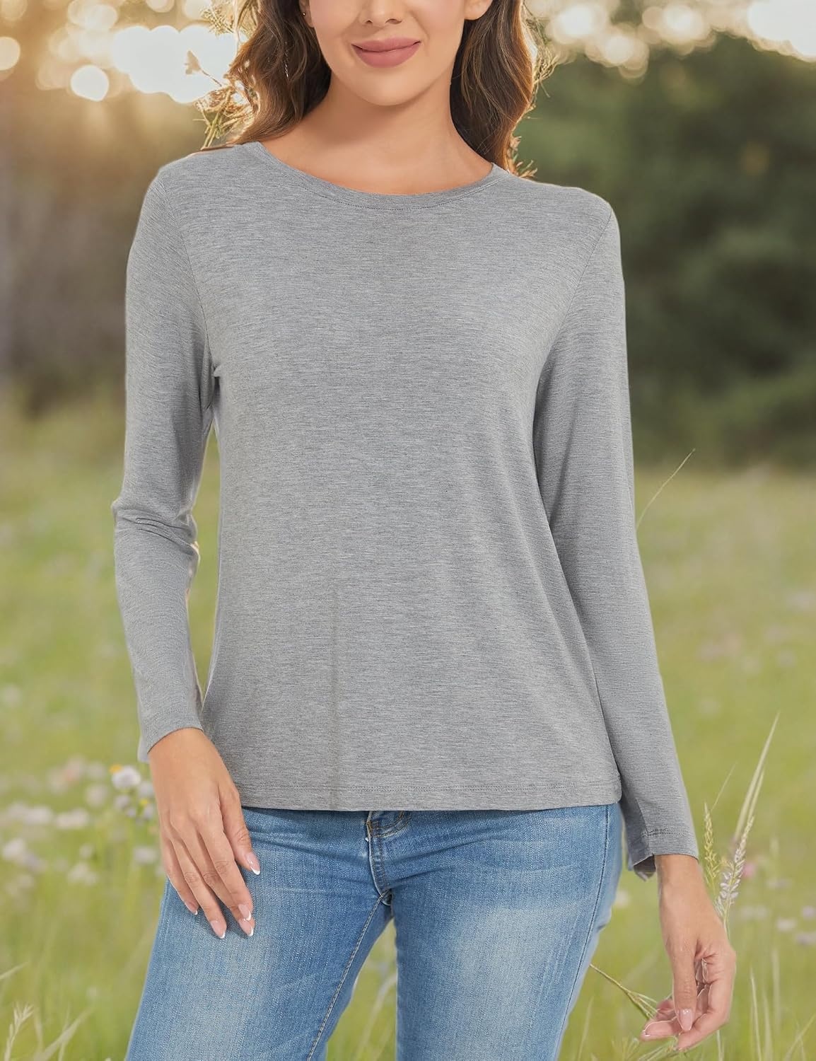 image:imageGYS Bamboo Viscose Long Sleeve Shirt for Women Pajama TopsStyle B Heather Grey