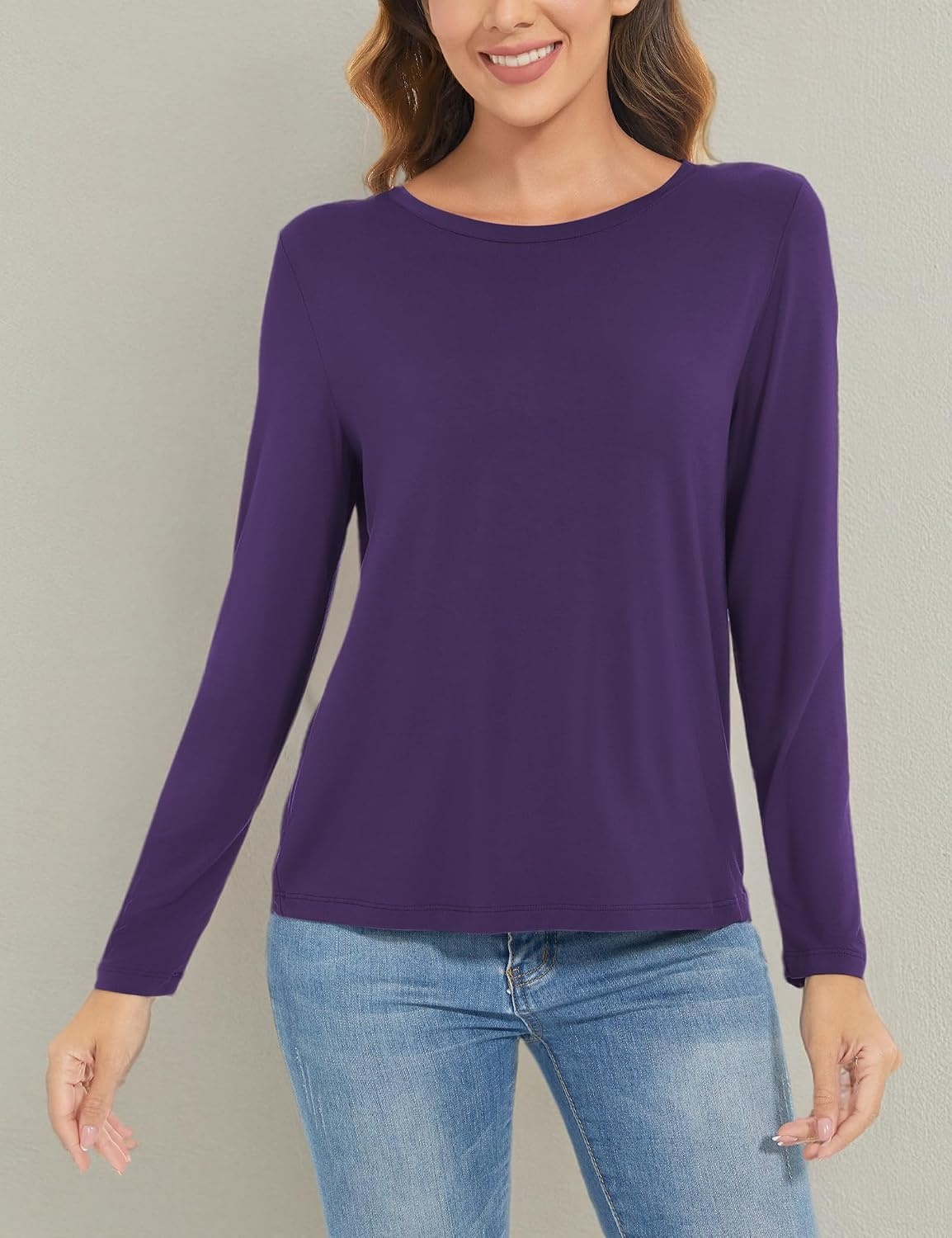 image:imageGYS Bamboo Viscose Long Sleeve Shirt for Women Pajama TopsStyle B Purple