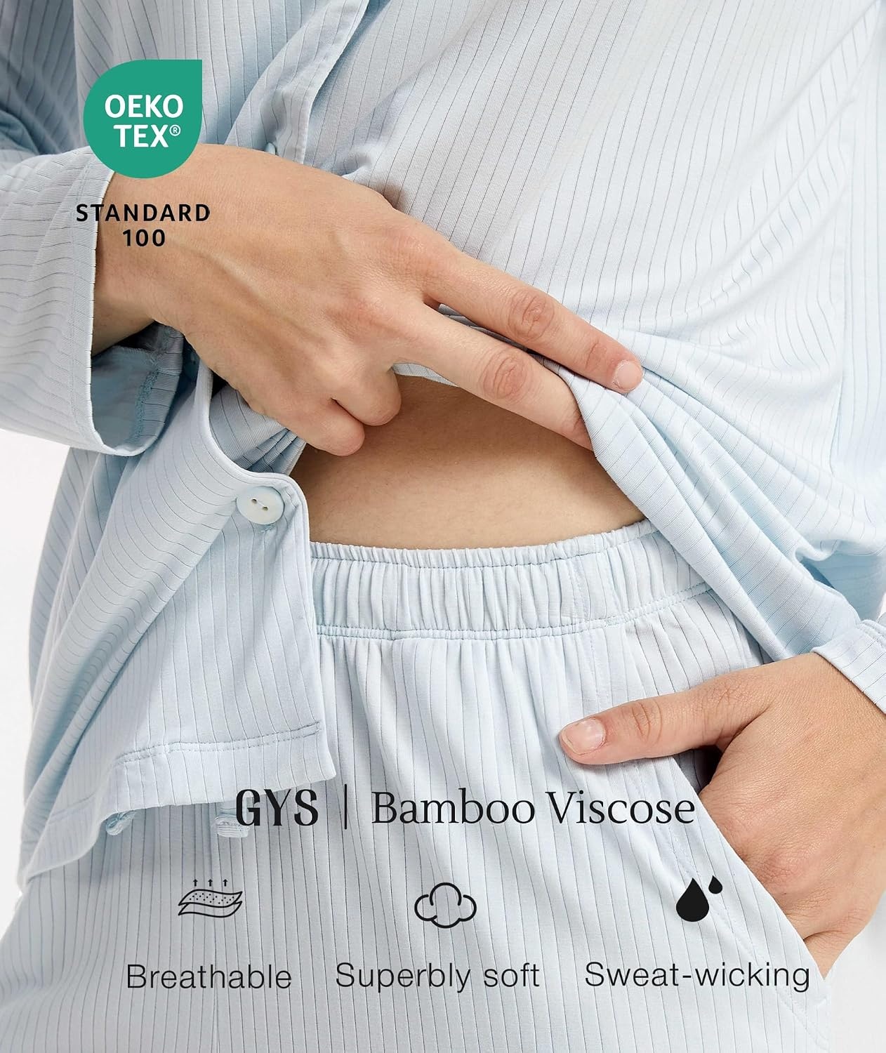 image:imageGYS Bamboo Viscose Pajama Sets for Women Lightweight Long Sleeve SleepwearBreezy Blue