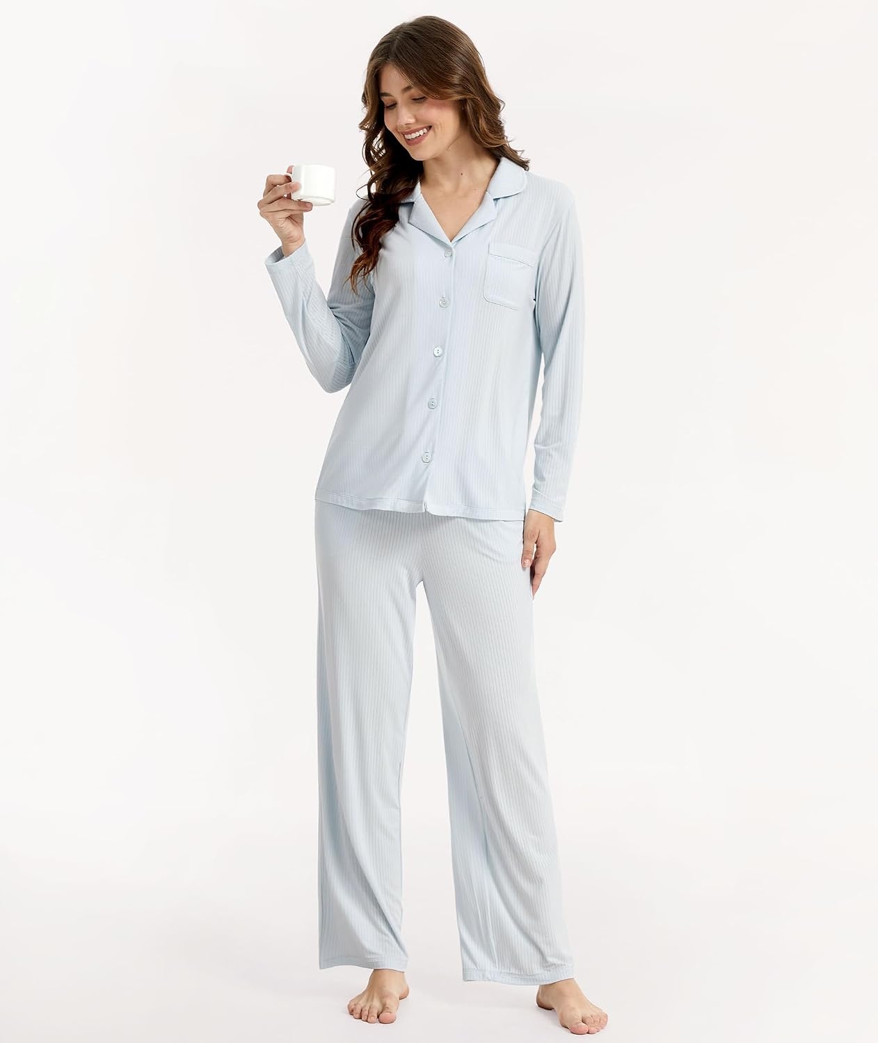image:imageGYS Bamboo Viscose Pajama Sets for Women Lightweight Long Sleeve SleepwearBreezy Blue