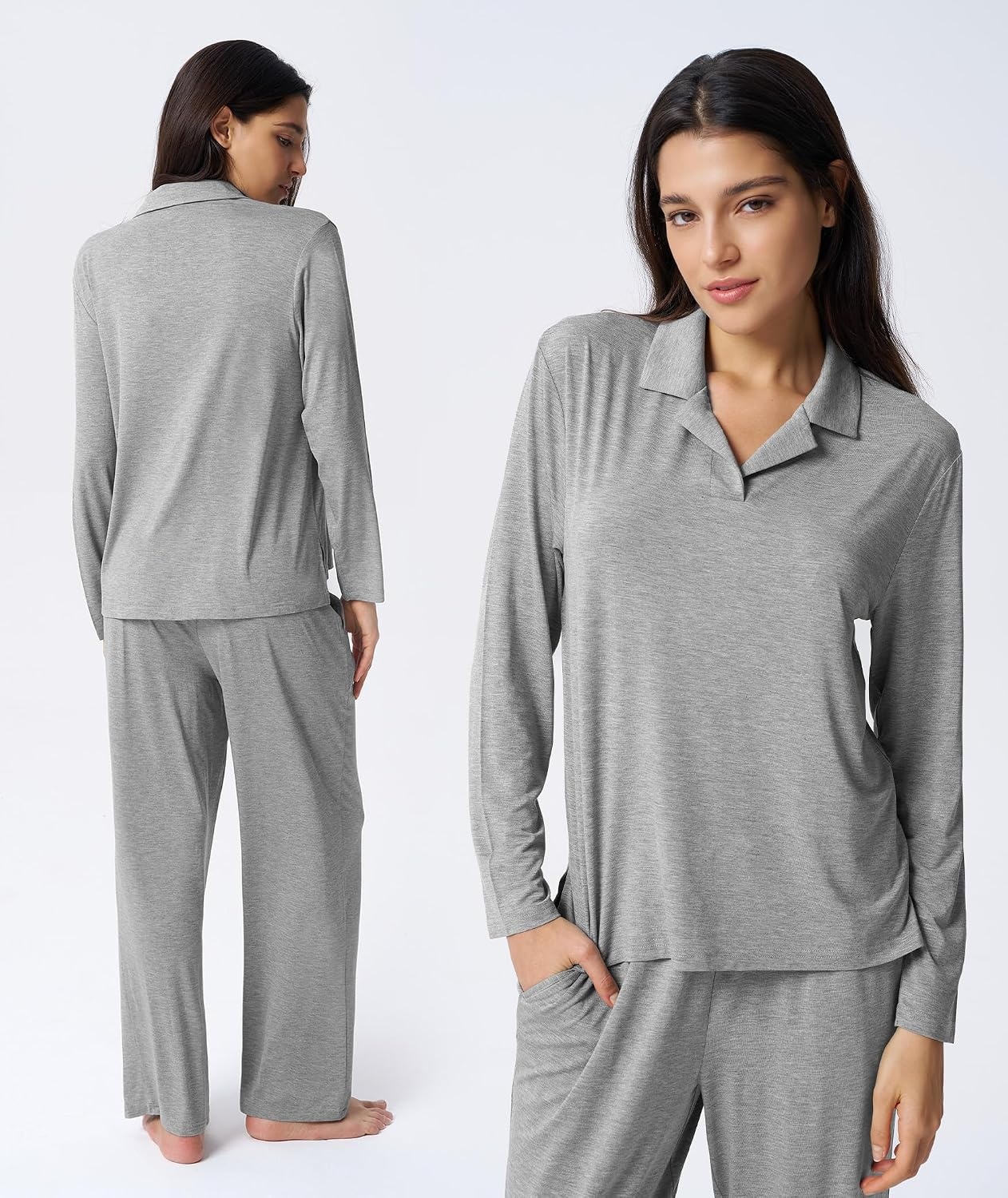 image:imageGYS Bamboo Viscose Pajamas for Women Long Sleeve Sleepwear for Hot SleepersHeather Grey
