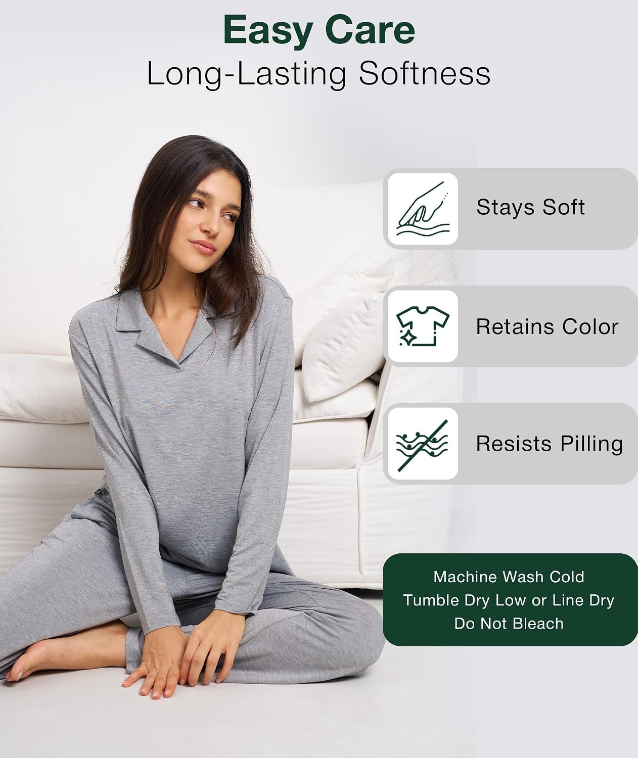 image:imageGYS Bamboo Viscose Pajamas for Women Long Sleeve Sleepwear for Hot SleepersHeather Grey