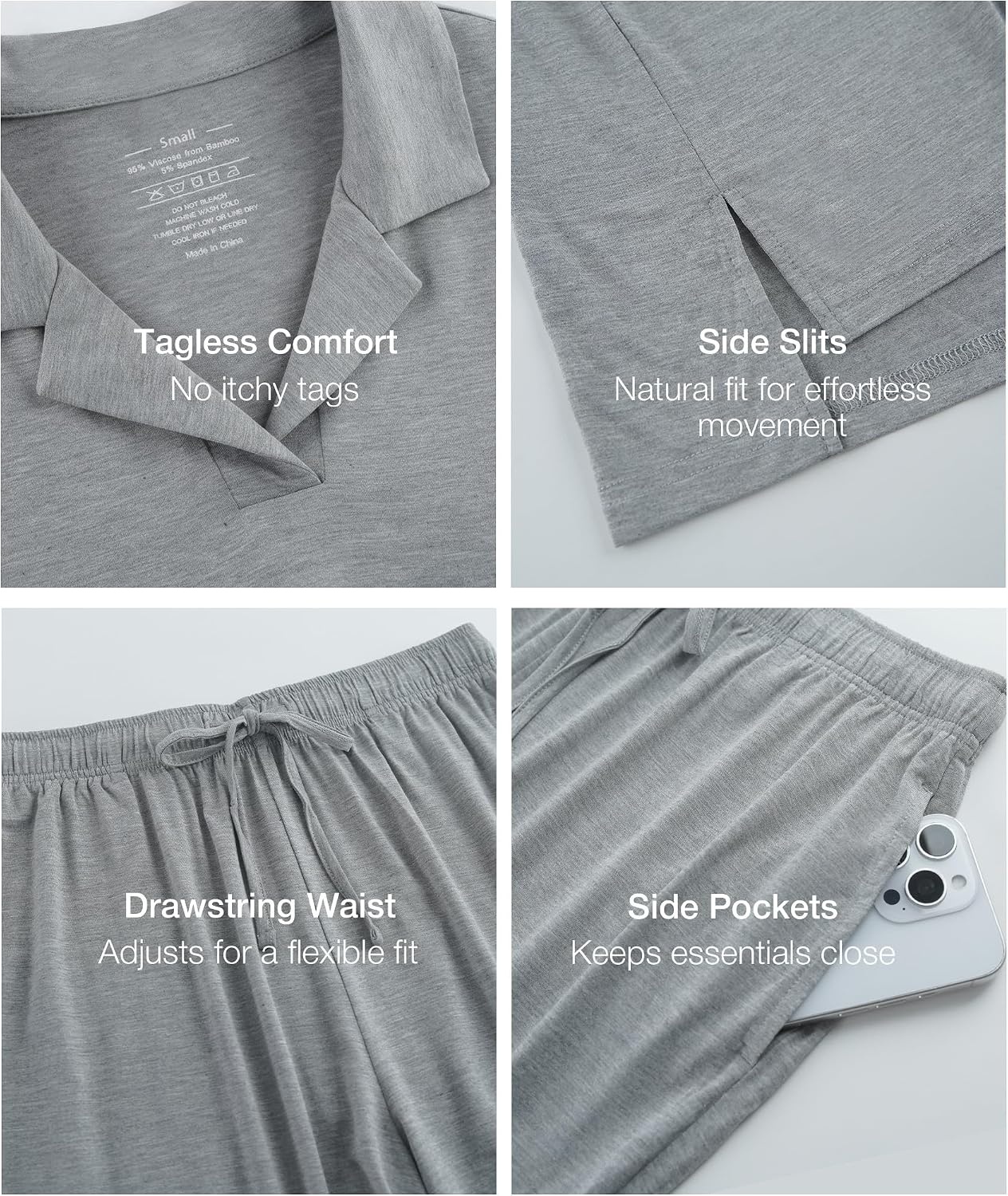 image:imageGYS Bamboo Viscose Pajamas for Women Long Sleeve Sleepwear for Hot SleepersHeather Grey
