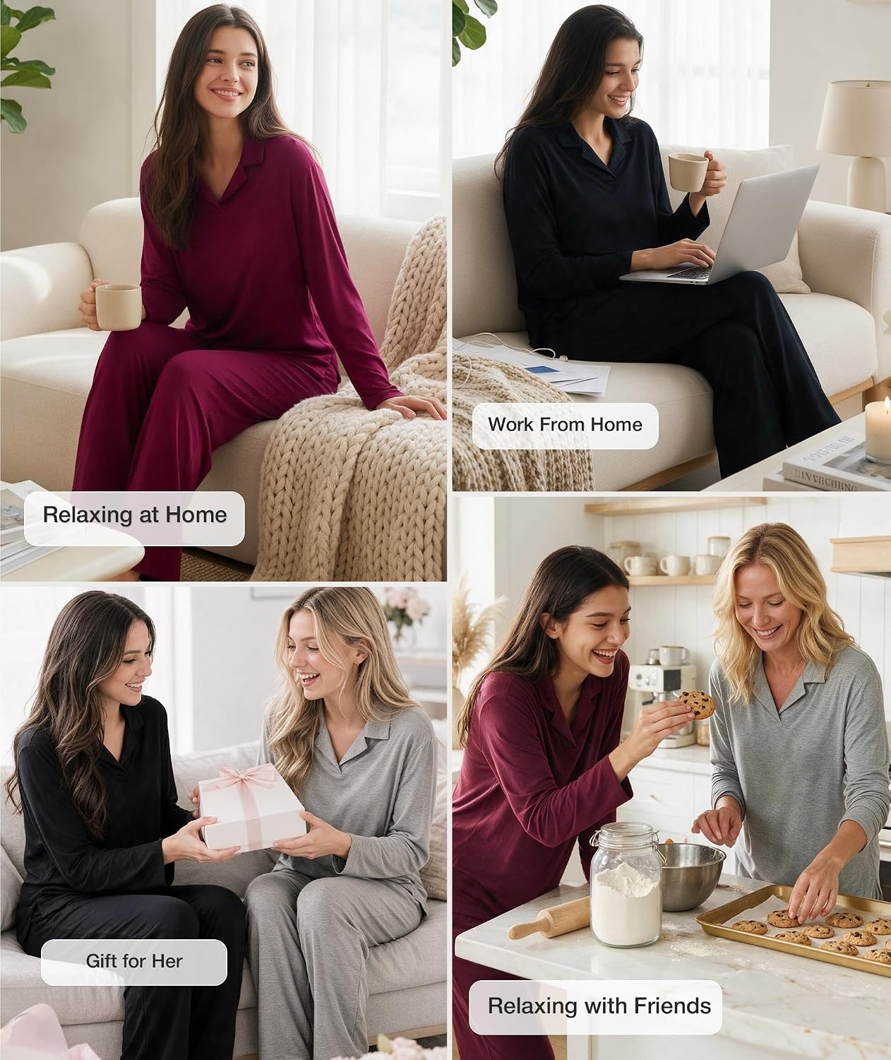image:imageGYS Bamboo Viscose Pajamas for Women Long Sleeve Sleepwear for Hot SleepersWine