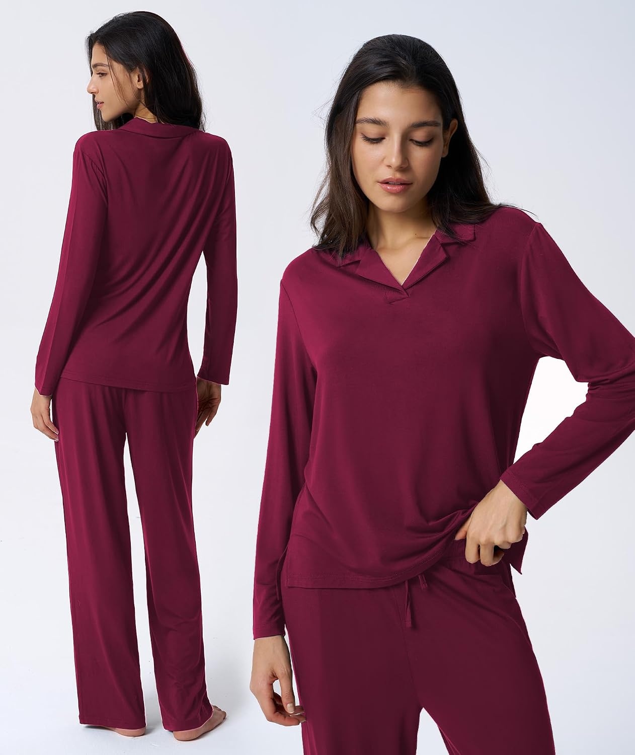 image:imageGYS Bamboo Viscose Pajamas for Women Long Sleeve Sleepwear for Hot SleepersWine